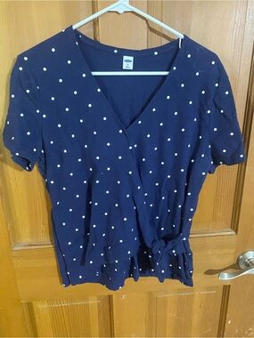 Old Navy Navy Polka Dot Wrap Blouse